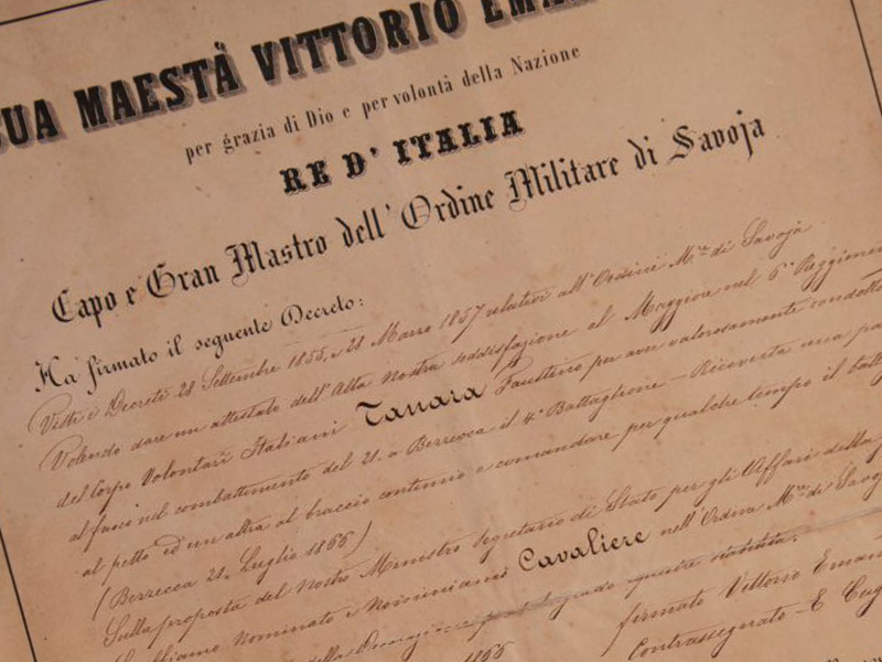 Dettaglio di un documento contenuto nella mostra di Tanara