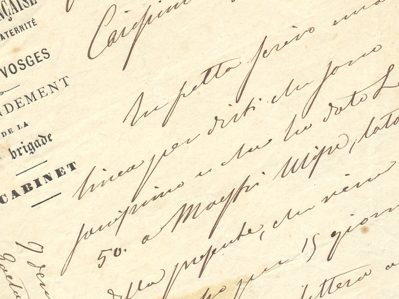 Dettaglio di una lettera di Faustino Tanara